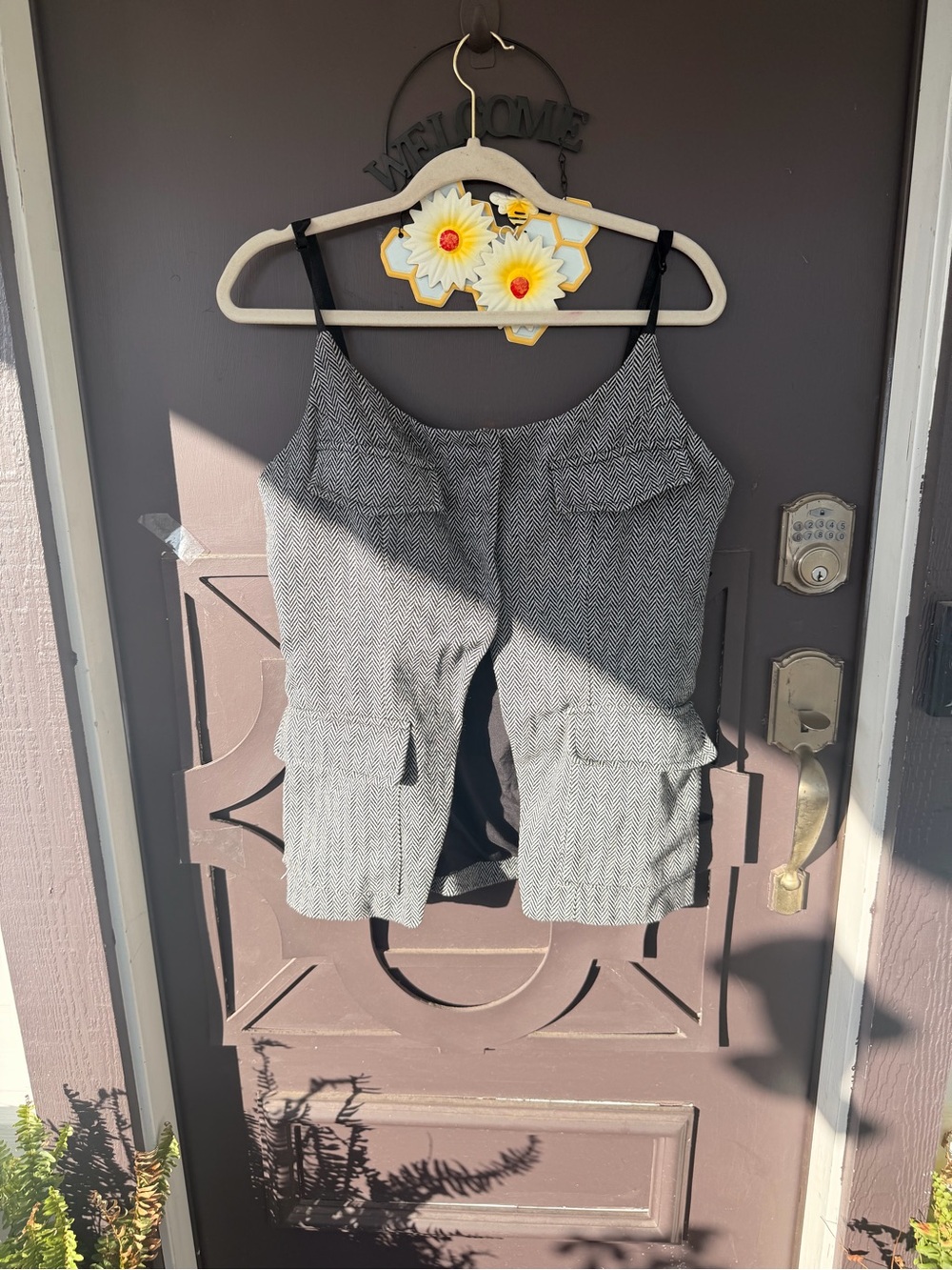 SHEIN Gray Herringbone Cargo Romper Vest